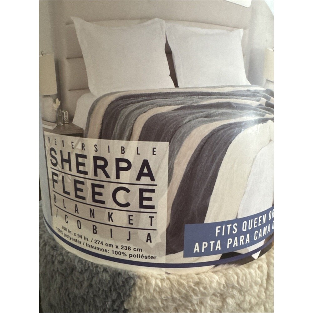 Life Comfort Reversible Sherpa Fleece Blanket Queen/King 108” X 94”